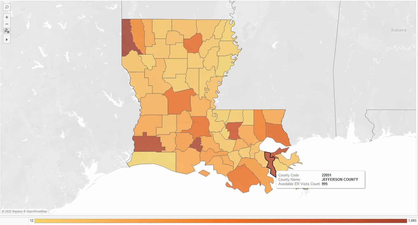 Avoidable ER Visits Count by Louisiana County